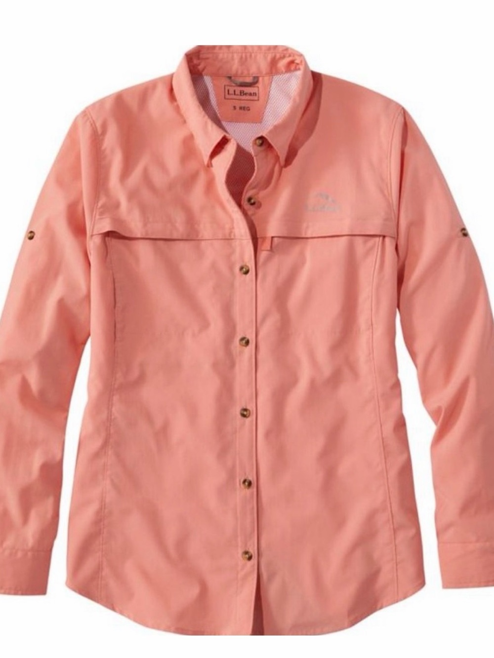 LL Bean Tropicwear Long Sleeve Shirt Vented UPF 50+ Women’s Small Petite Coral